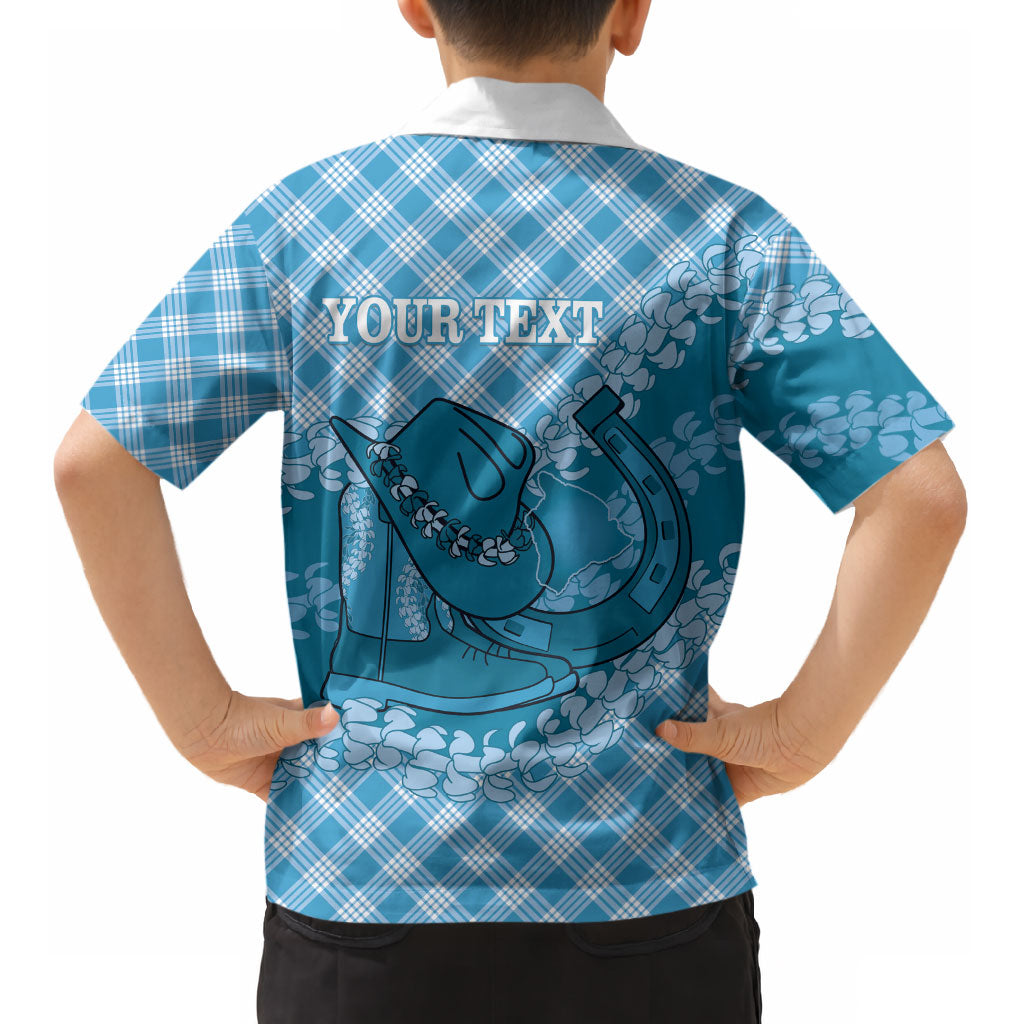 Polu Hawaii Cowboy Palaka Motifs Personalised Kid Hawaiian Shirt Paniolo Festival Puakenikeni Lei LT14 - Polynesian Pride