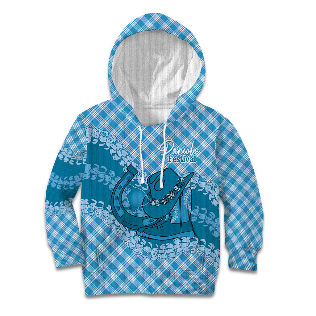 Polu Hawaii Cowboy Palaka Motifs Personalised Kid Hoodie Paniolo Festival Puakenikeni Lei LT14 Hoodie Blue - Polynesian Pride