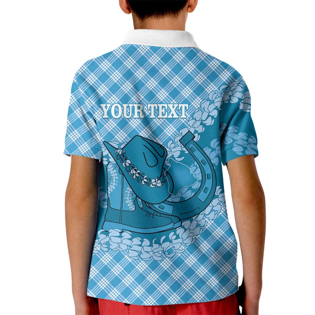 Polu Hawaii Cowboy Palaka Motifs Personalised Kid Polo Shirt Paniolo Festival Puakenikeni Lei LT14 - Polynesian Pride