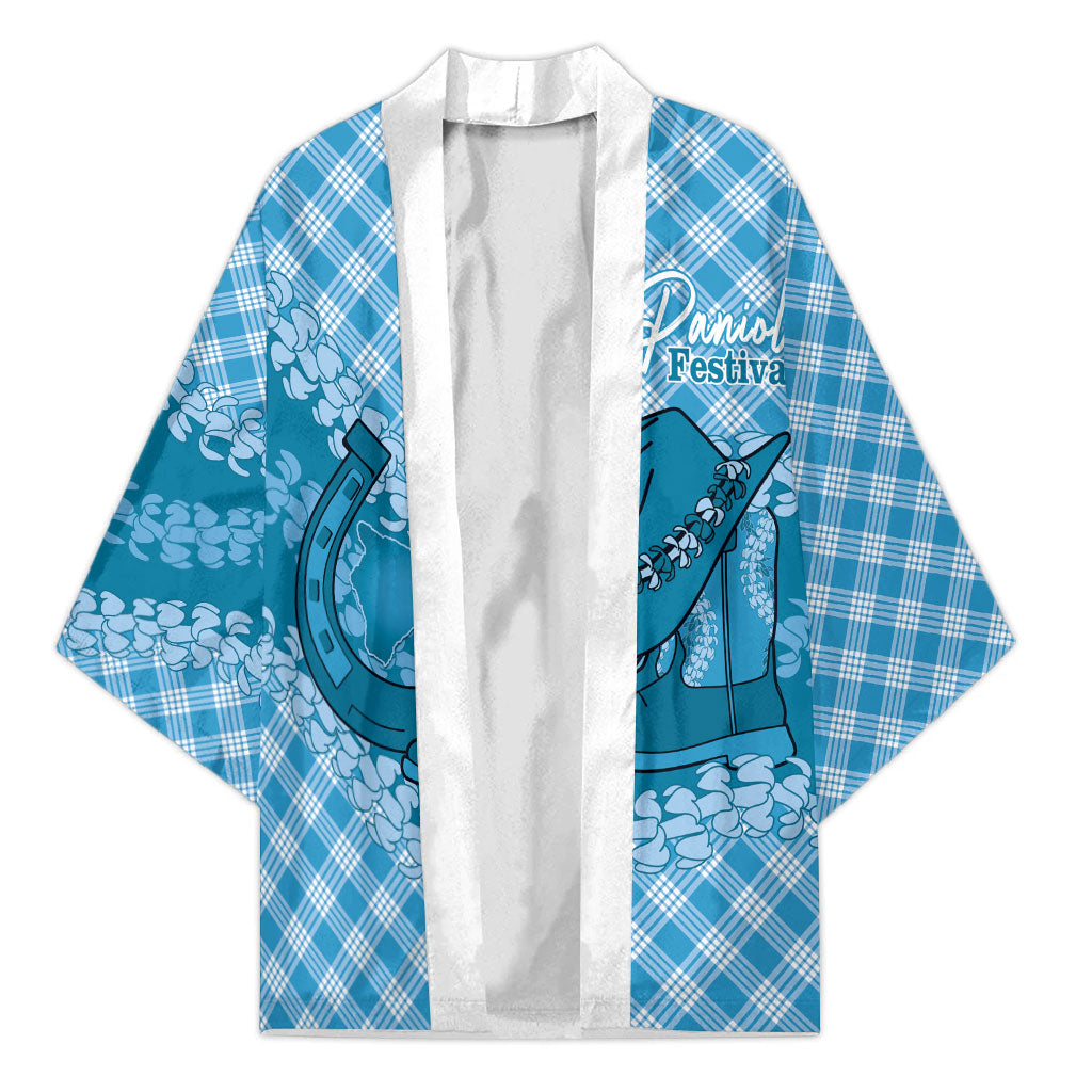 Polu Hawaii Cowboy Palaka Motifs Personalised Kimono Paniolo Festival Puakenikeni Lei LT14 Unisex Blue - Polynesian Pride
