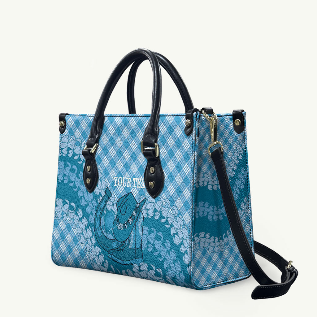 Polu Hawaii Cowboy Palaka Motifs Personalised Leather Bag Paniolo Festival Puakenikeni Lei LT14 Blue - Polynesian Pride