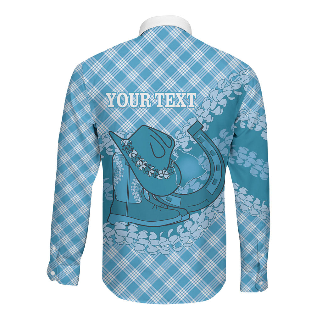 Polu Hawaii Cowboy Palaka Motifs Personalised Long Sleeve Button Shirt Paniolo Festival Puakenikeni Lei LT14 - Polynesian Pride
