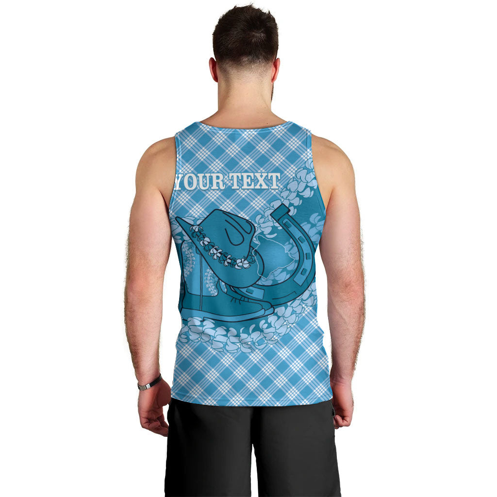 Polu Hawaii Cowboy Palaka Motifs Personalised Men Tank Top Paniolo Festival Puakenikeni Lei LT14 - Polynesian Pride