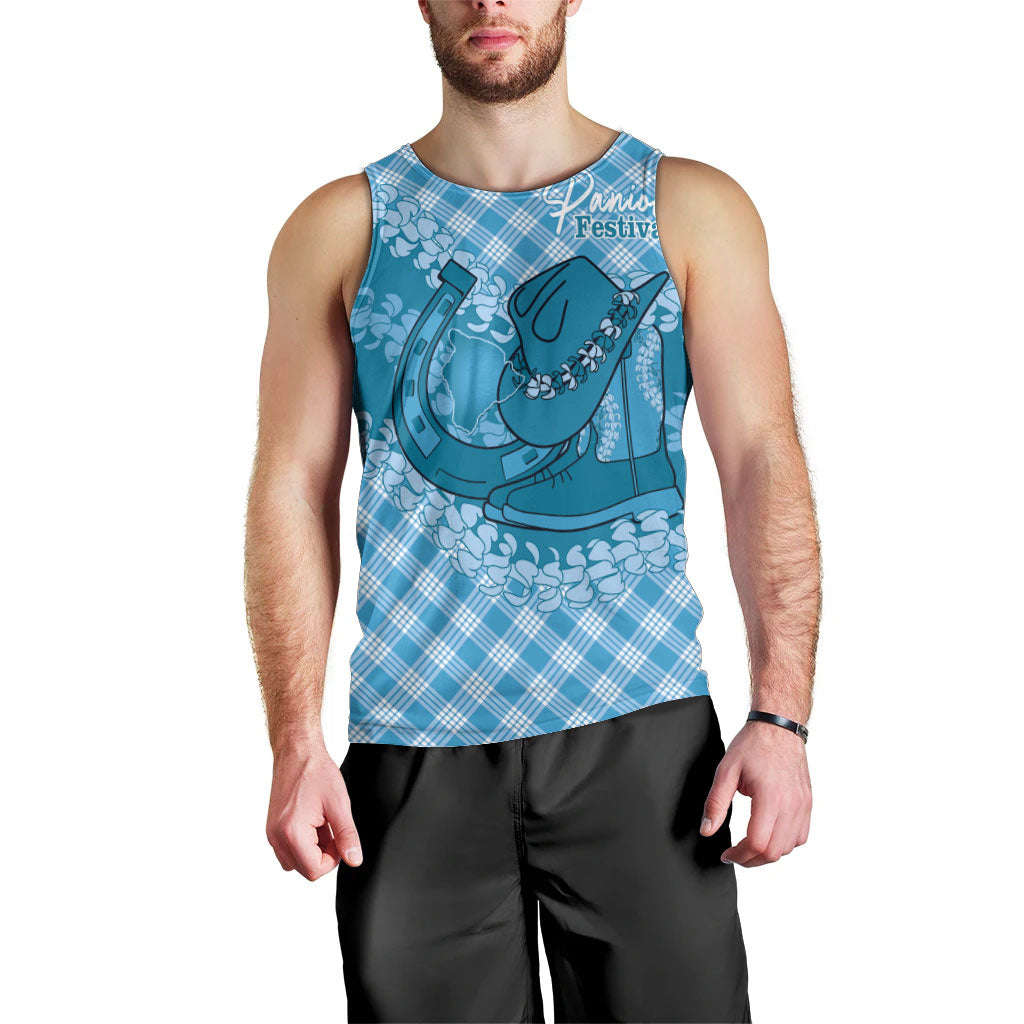 Polu Hawaii Cowboy Palaka Motifs Personalised Men Tank Top Paniolo Festival Puakenikeni Lei LT14 - Polynesian Pride