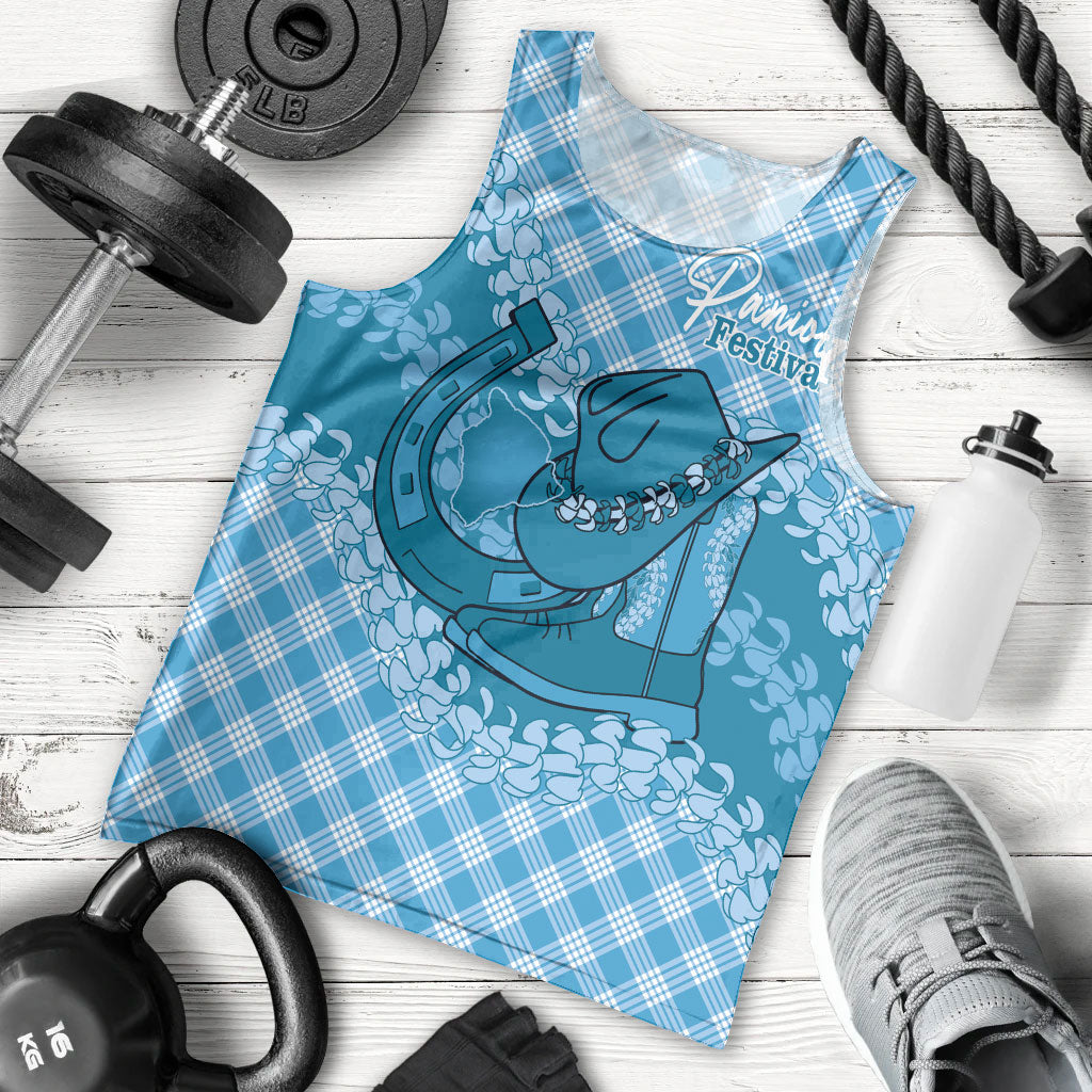 Polu Hawaii Cowboy Palaka Motifs Personalised Men Tank Top Paniolo Festival Puakenikeni Lei LT14 - Polynesian Pride
