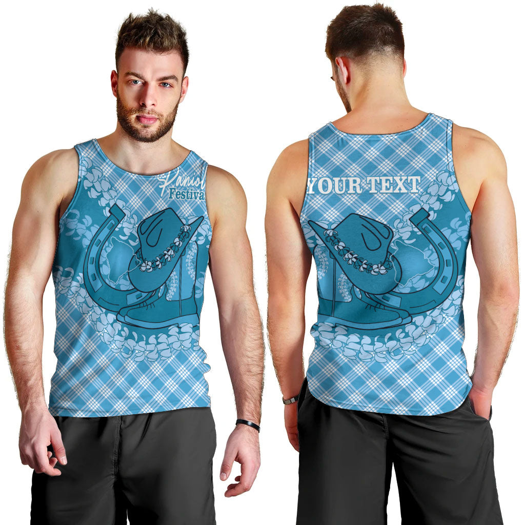 Polu Hawaii Cowboy Palaka Motifs Personalised Men Tank Top Paniolo Festival Puakenikeni Lei LT14 - Polynesian Pride