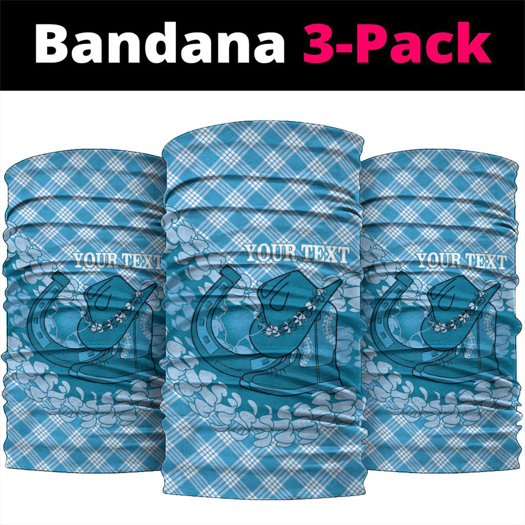 Polu Hawaii Cowboy Palaka Motifs Personalised Neck Gaiter Paniolo Festival Puakenikeni Lei LT14 package One Size: 25*50cm Blue - Polynesian Pride