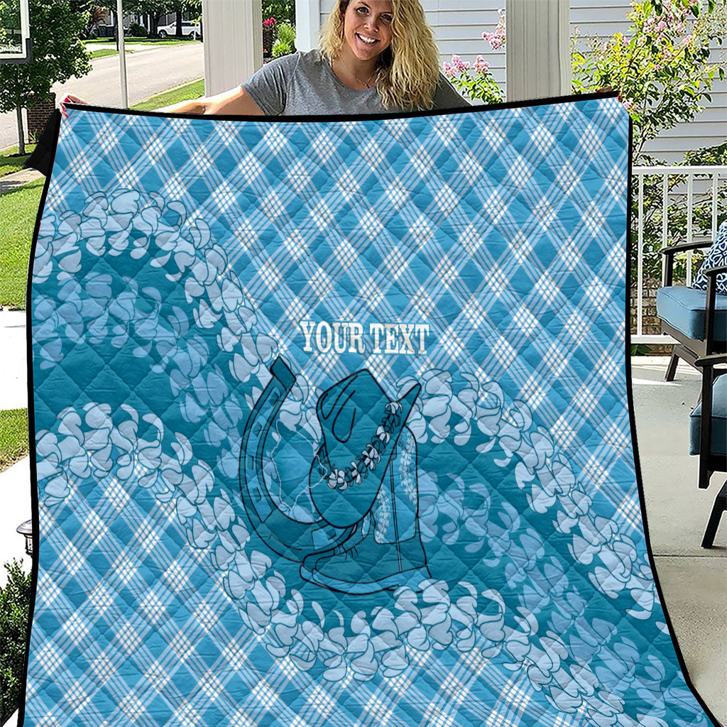 Polu Hawaii Cowboy Palaka Motifs Personalised Quilt Paniolo Festival Puakenikeni Lei LT14 Blue - Polynesian Pride