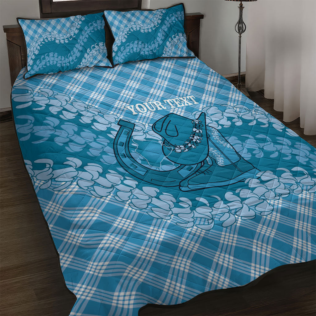 Polu Hawaii Cowboy Palaka Motifs Personalised Quilt Bed Set Paniolo Festival Puakenikeni Lei LT14 Blue - Polynesian Pride