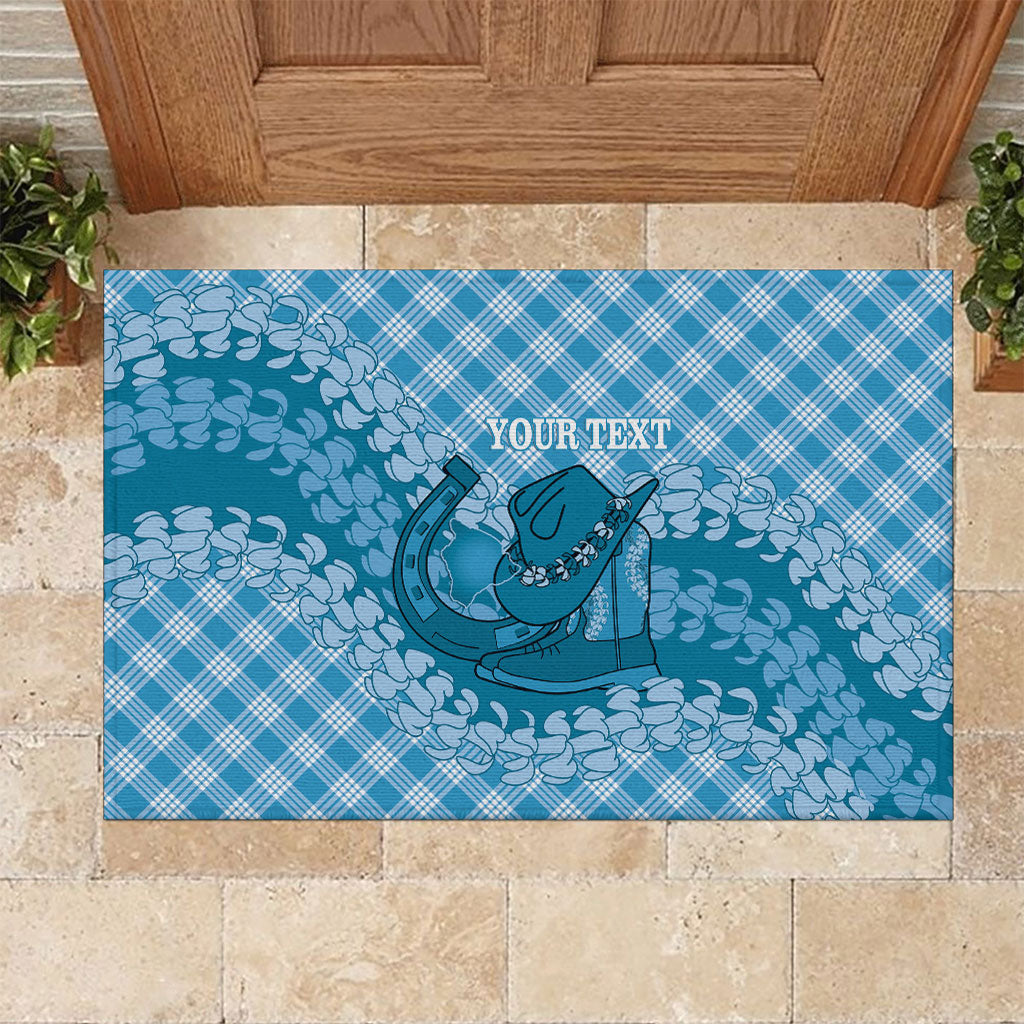 Polu Hawaii Cowboy Palaka Motifs Personalised Rubber Doormat Paniolo Festival Puakenikeni Lei LT14 Blue - Polynesian Pride
