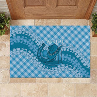 Polu Hawaii Cowboy Palaka Motifs Personalised Rubber Doormat Paniolo Festival Puakenikeni Lei LT14 Blue - Polynesian Pride