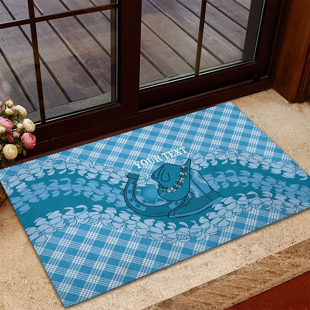Polu Hawaii Cowboy Palaka Motifs Personalised Rubber Doormat Paniolo Festival Puakenikeni Lei LT14 - Polynesian Pride