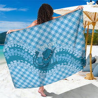 Polu Hawaii Cowboy Palaka Motifs Personalised Sarong Paniolo Festival Puakenikeni Lei LT14 One Size 44 x 66 inches Blue - Polynesian Pride