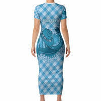 Polu Hawaii Cowboy Palaka Motifs Personalised Short Sleeve Bodycon Dress Paniolo Festival Puakenikeni Lei LT14 - Polynesian Pride