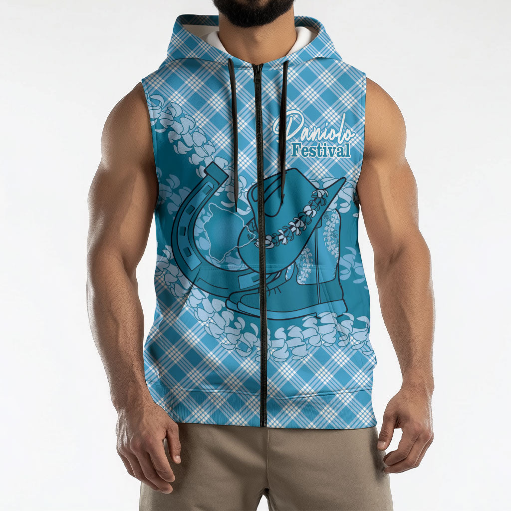 Polu Hawaii Cowboy Palaka Motifs Personalised Sleeveless Zip Hoodie Paniolo Festival Puakenikeni Lei LT14 - Polynesian Pride