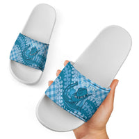 Polu Hawaii Cowboy Palaka Motifs Personalised Slide Sandals Paniolo Festival Puakenikeni Lei LT14 - Polynesian Pride