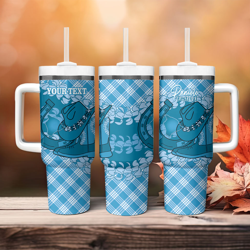 Polu Hawaii Cowboy Palaka Motifs Personalised Tumbler With Handle Paniolo Festival Puakenikeni Lei LT14 - Polynesian Pride