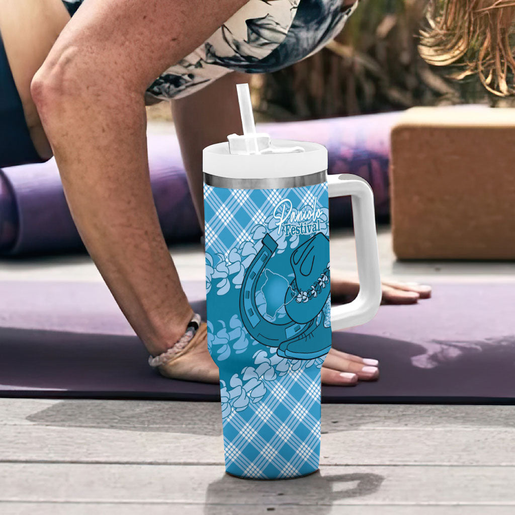 Polu Hawaii Cowboy Palaka Motifs Personalised Tumbler With Handle Paniolo Festival Puakenikeni Lei LT14 - Polynesian Pride