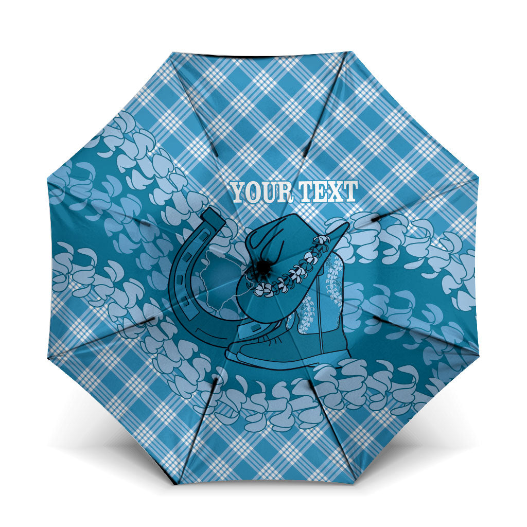 Polu Hawaii Cowboy Palaka Motifs Personalised Umbrella Paniolo Festival Puakenikeni Lei LT14 One Size Folded 11.42 inch Opened Diameter 37.4 inch Blue - Polynesian Pride