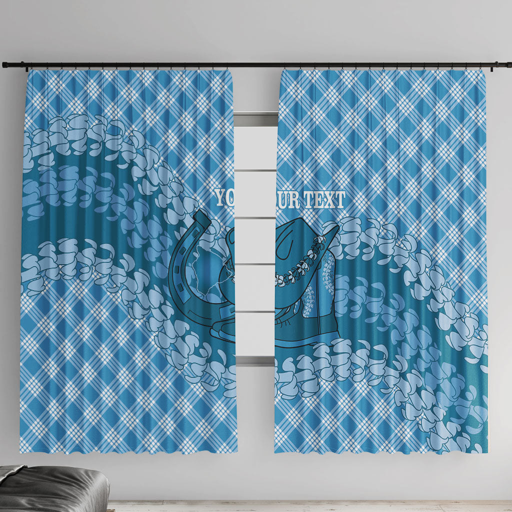 Polu Hawaii Cowboy Palaka Motifs Personalised Window Curtain Paniolo Festival Puakenikeni Lei LT14 With Hooks Blue - Polynesian Pride