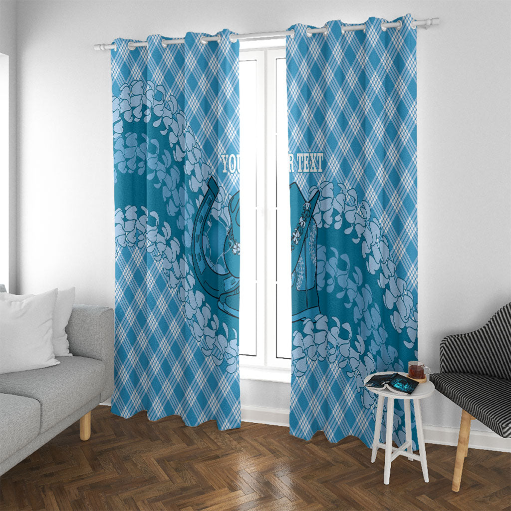 Polu Hawaii Cowboy Palaka Motifs Personalised Window Curtain Paniolo Festival Puakenikeni Lei LT14 With Grommets Blue - Polynesian Pride