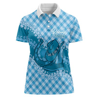 Polu Hawaii Cowboy Palaka Motifs Personalised Women Polo Shirt Paniolo Festival Puakenikeni Lei LT14 Female Blue - Polynesian Pride