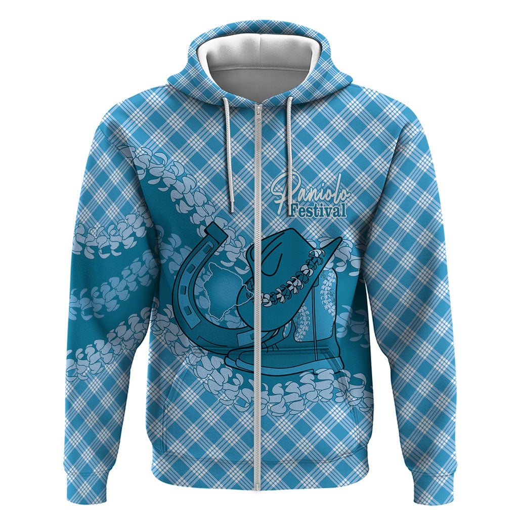 Polu Hawaii Cowboy Palaka Motifs Personalised Zip Hoodie Paniolo Festival Puakenikeni Lei LT14 Zip Hoodie Blue - Polynesian Pride