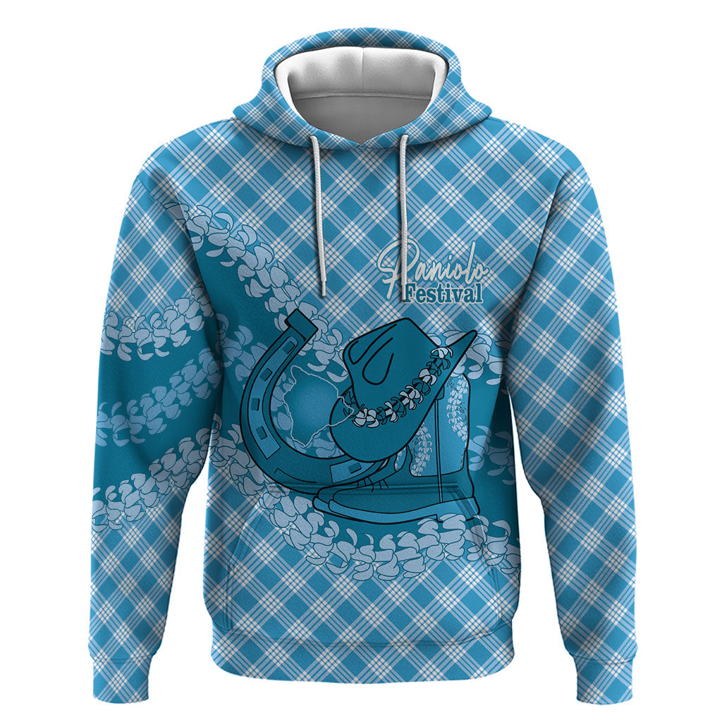 Polu Hawaii Cowboy Palaka Motifs Personalised Zip Hoodie Paniolo Festival Puakenikeni Lei LT14 Pullover Hoodie Blue - Polynesian Pride