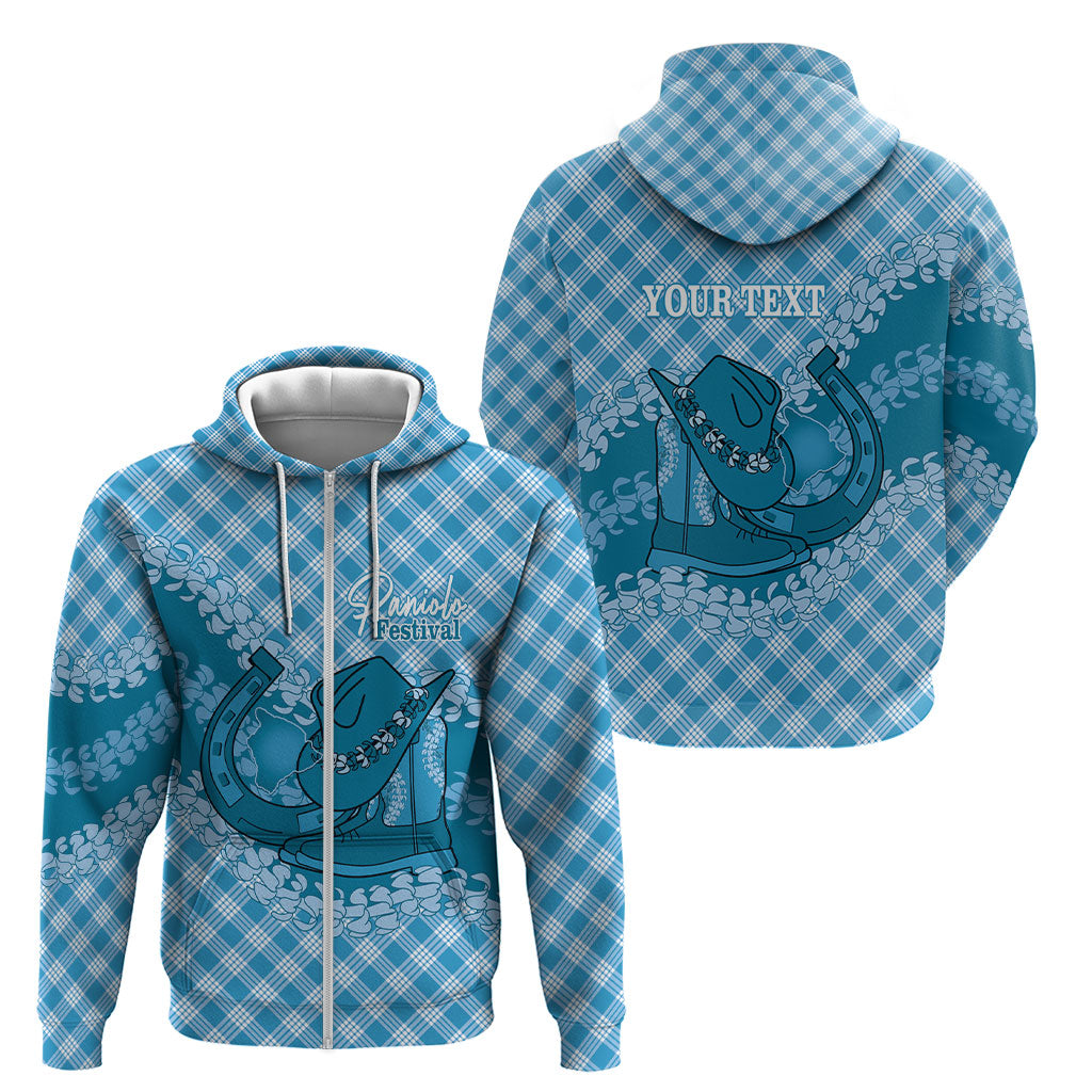 Polu Hawaii Cowboy Palaka Motifs Personalised Zip Hoodie Paniolo Festival Puakenikeni Lei LT14 - Polynesian Pride