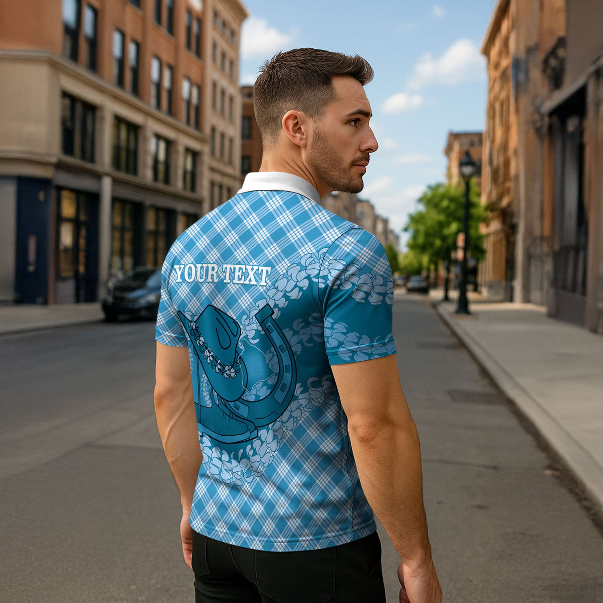 Polu Hawaii Cowboy Palaka Motifs Personalised Zipper Polo Shirt Paniolo Festival Puakenikeni Lei LT14 - Polynesian Pride