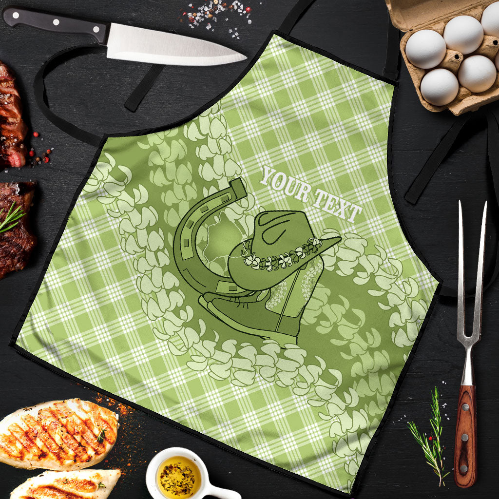 Omaomao Hawaii Cowboy Palaka Motifs Personalised Apron Paniolo Festival Puakenikeni Lei LT14 Green - Polynesian Pride