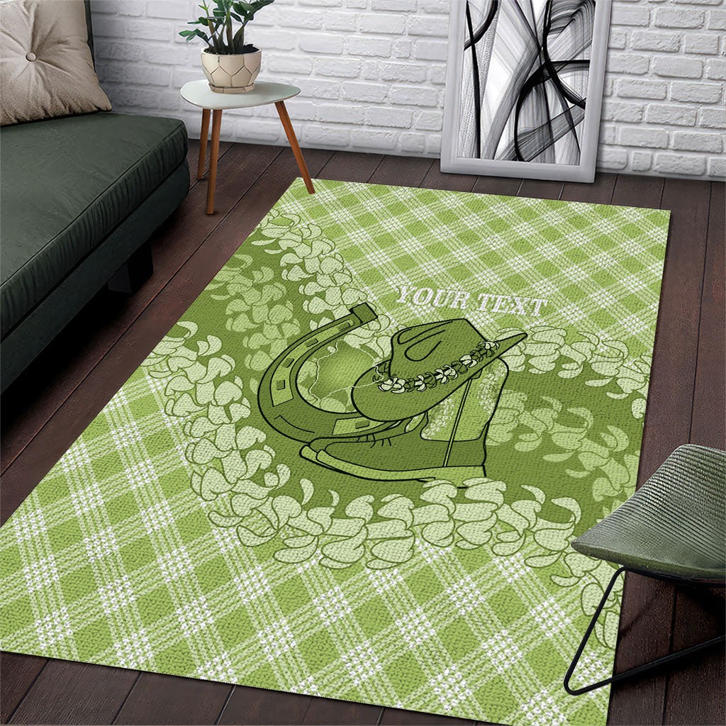 Omaomao Hawaii Cowboy Palaka Motifs Personalised Area Rug Paniolo Festival Puakenikeni Lei LT14 Green - Polynesian Pride