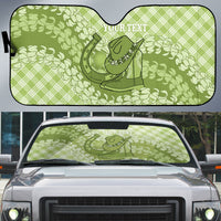 Omaomao Hawaii Cowboy Palaka Motifs Personalised Auto Sun Shade Paniolo Festival Puakenikeni Lei LT14 Green - Polynesian Pride