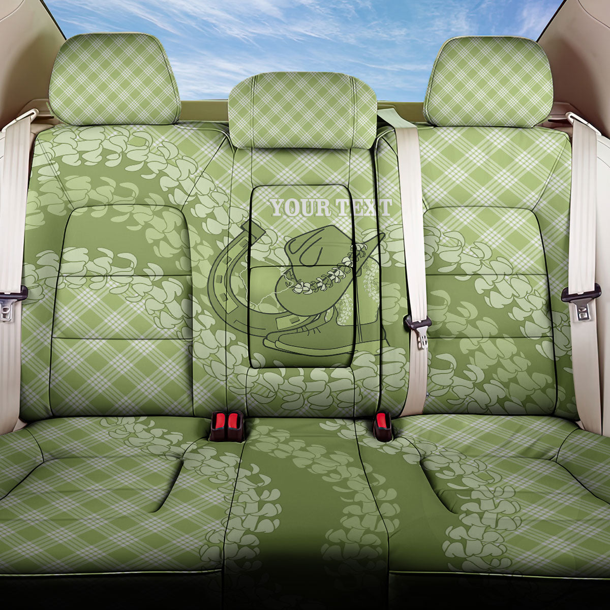 Omaomao Hawaii Cowboy Palaka Motifs Personalised Back Car Seat Cover Paniolo Festival Puakenikeni Lei LT14 One Size Green - Polynesian Pride