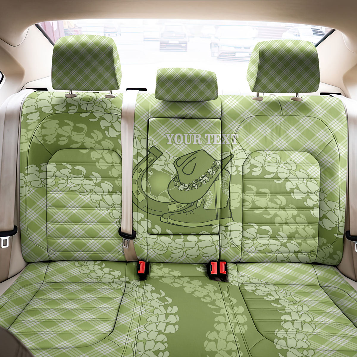 Omaomao Hawaii Cowboy Palaka Motifs Personalised Back Car Seat Cover Paniolo Festival Puakenikeni Lei LT14 - Polynesian Pride