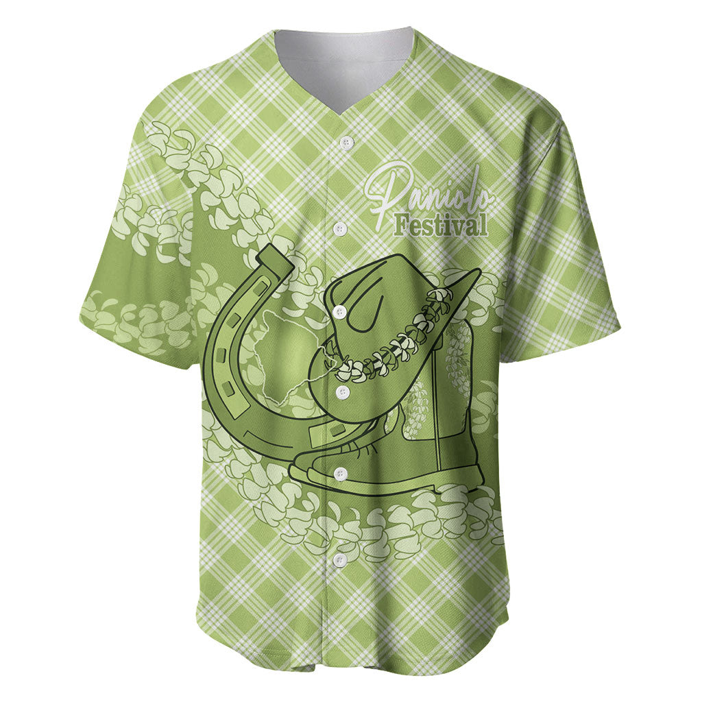 Omaomao Hawaii Cowboy Palaka Motifs Personalised Baseball Jersey Paniolo Festival Puakenikeni Lei LT14 Green - Polynesian Pride