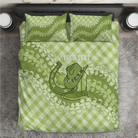 Omaomao Hawaii Cowboy Palaka Motifs Personalised Bedding Set Paniolo Festival Puakenikeni Lei LT14 Green - Polynesian Pride