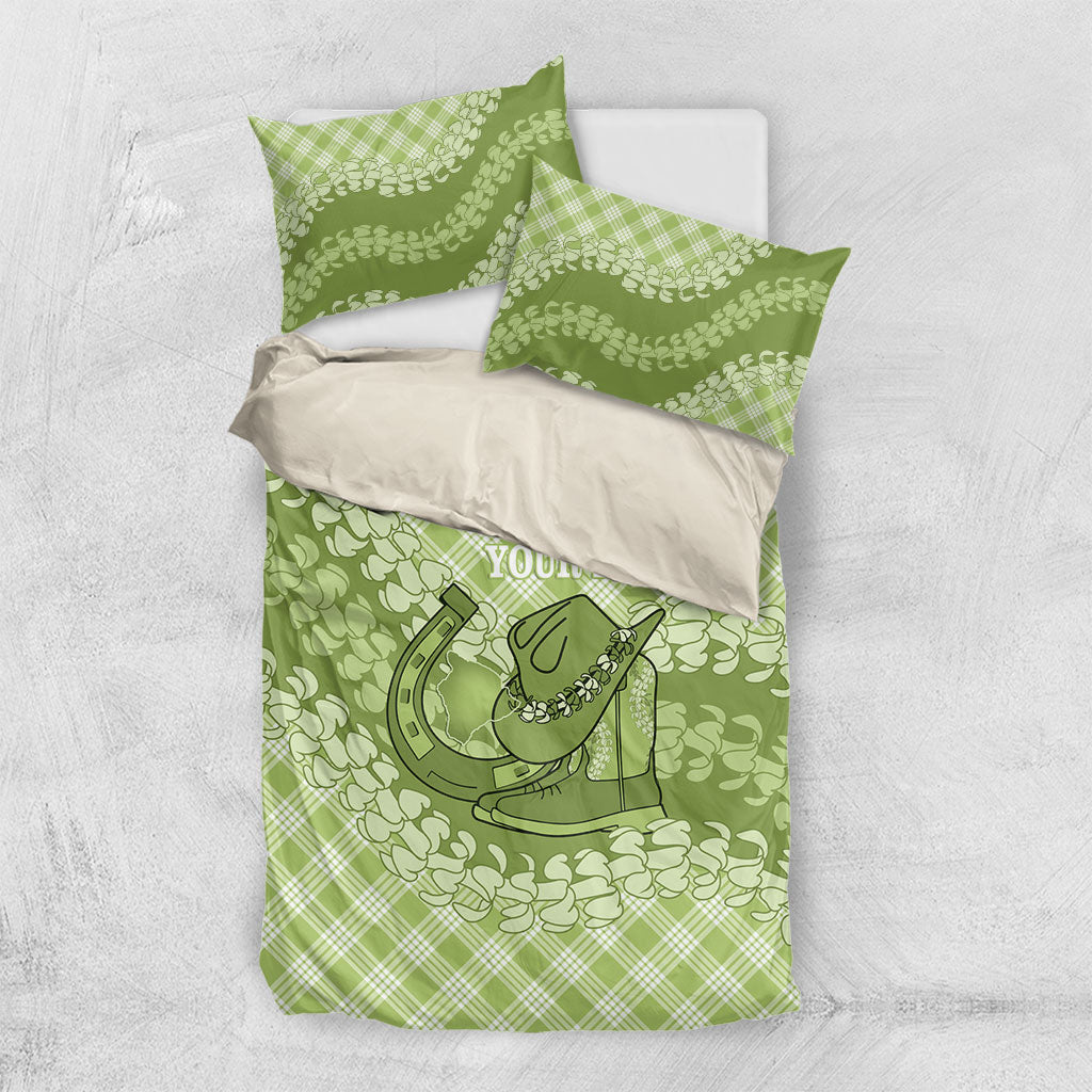 Omaomao Hawaii Cowboy Palaka Motifs Personalised Bedding Set Paniolo Festival Puakenikeni Lei LT14 US Twin 172cm x 218cm Green - Polynesian Pride