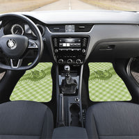 Omaomao Hawaii Cowboy Palaka Motifs Personalised Car Mats Paniolo Festival Puakenikeni Lei LT14 Set 2pcs - Front Green - Polynesian Pride
