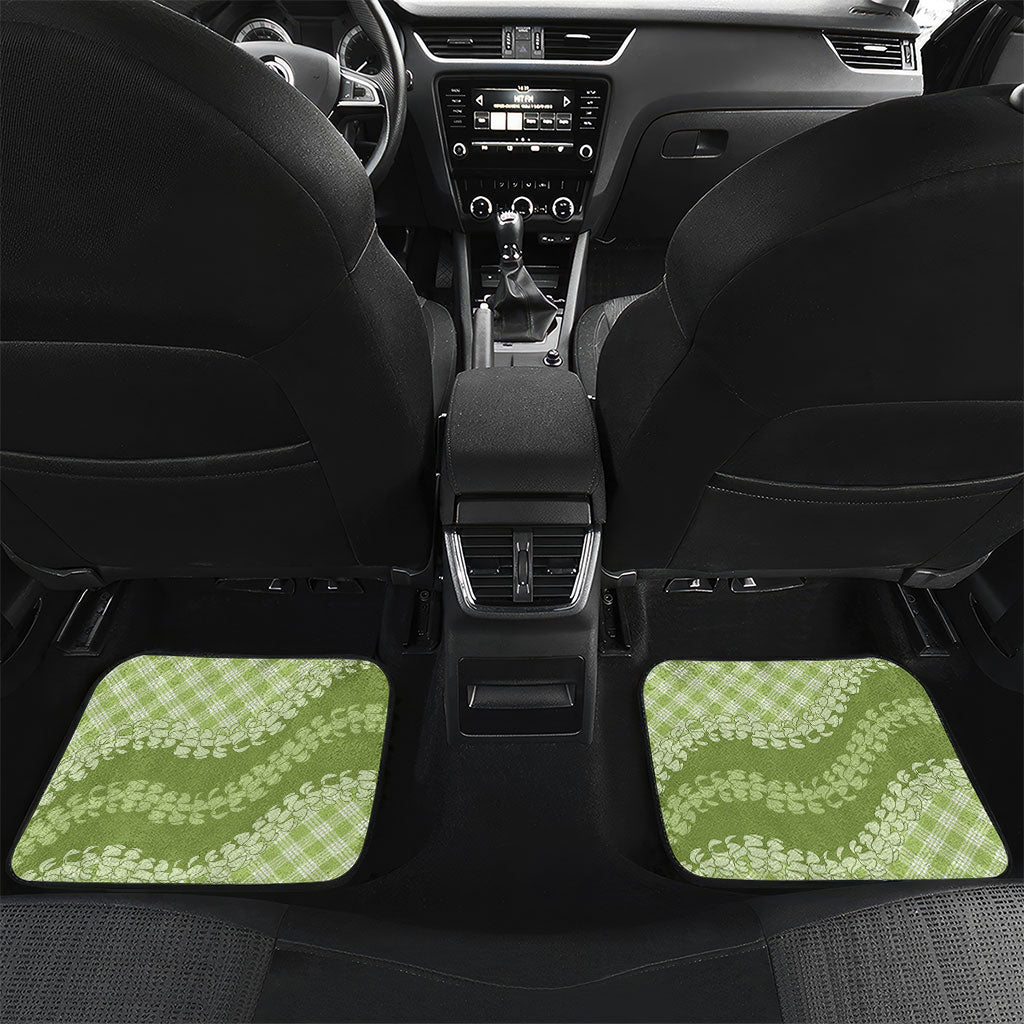 Omaomao Hawaii Cowboy Palaka Motifs Personalised Car Mats Paniolo Festival Puakenikeni Lei LT14 Set 2pcs - Back Green - Polynesian Pride