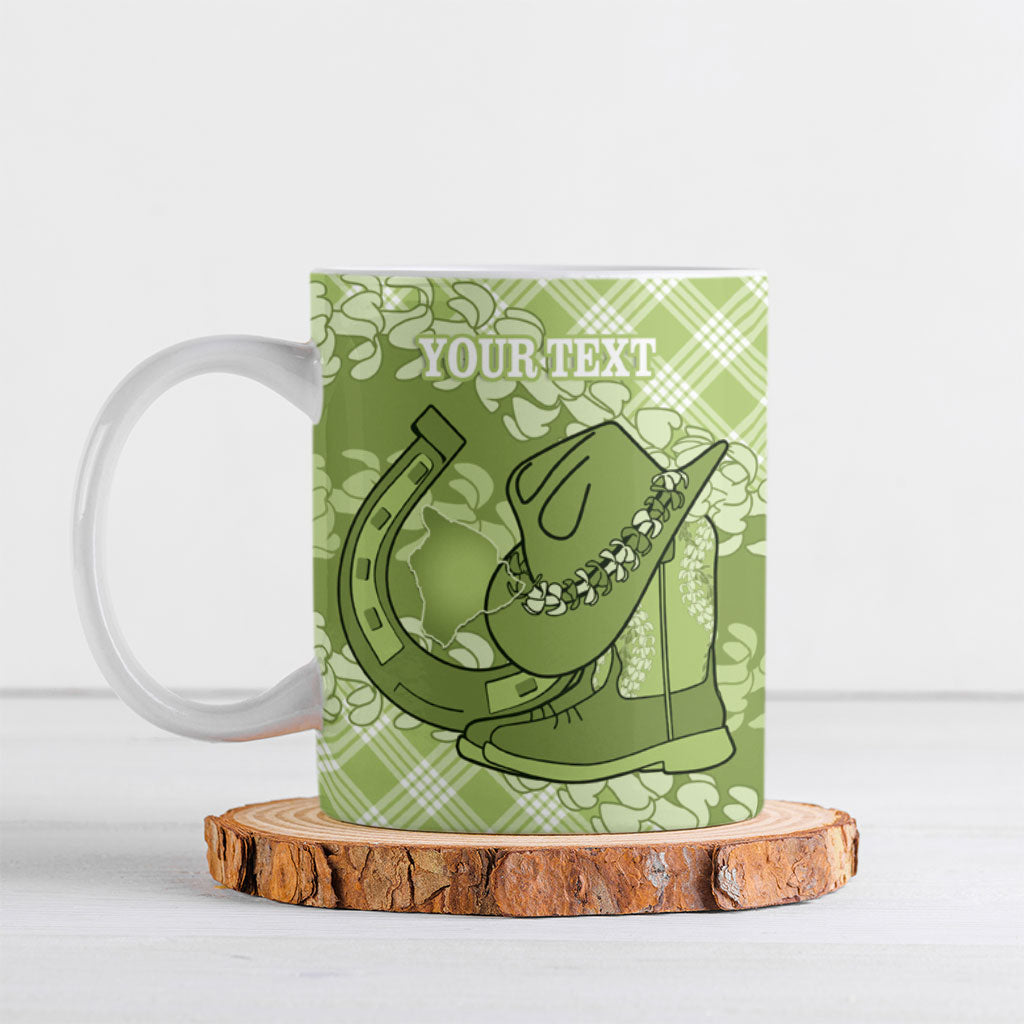 Omaomao Hawaii Cowboy Palaka Motifs Personalised Ceramic Mug Paniolo Festival Puakenikeni Lei LT14 Green - Polynesian Pride
