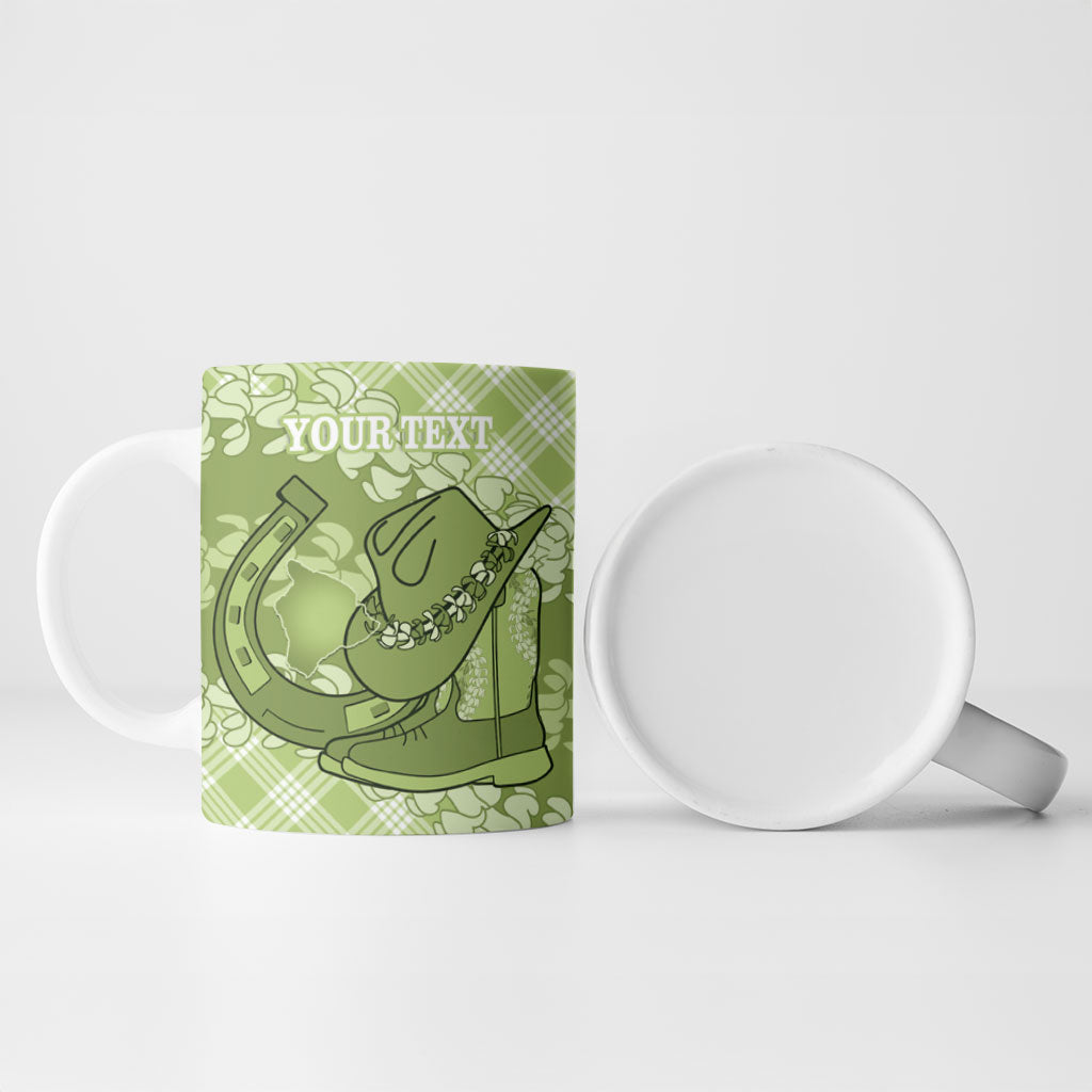 Omaomao Hawaii Cowboy Palaka Motifs Personalised Ceramic Mug Paniolo Festival Puakenikeni Lei LT14 - Polynesian Pride