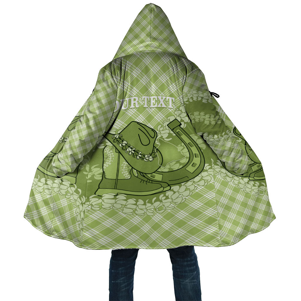 Omaomao Hawaii Cowboy Palaka Motifs Personalised Cloak Paniolo Festival Puakenikeni Lei LT14 Unisex Green - Polynesian Pride
