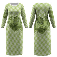 Omaomao Hawaii Cowboy Palaka Motifs Personalised Couples Matching Long Sleeve Bodycon Dress and Hawaiian Shirt Paniolo Festival Puakenikeni Lei LT14 - Polynesian Pride