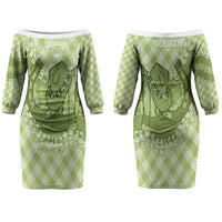 Omaomao Hawaii Cowboy Palaka Motifs Personalised Couples Matching Off The Shoulder Long Sleeve Dress and Long Sleeve Button Shirt Paniolo Festival Puakenikeni Lei LT14 - Polynesian Pride