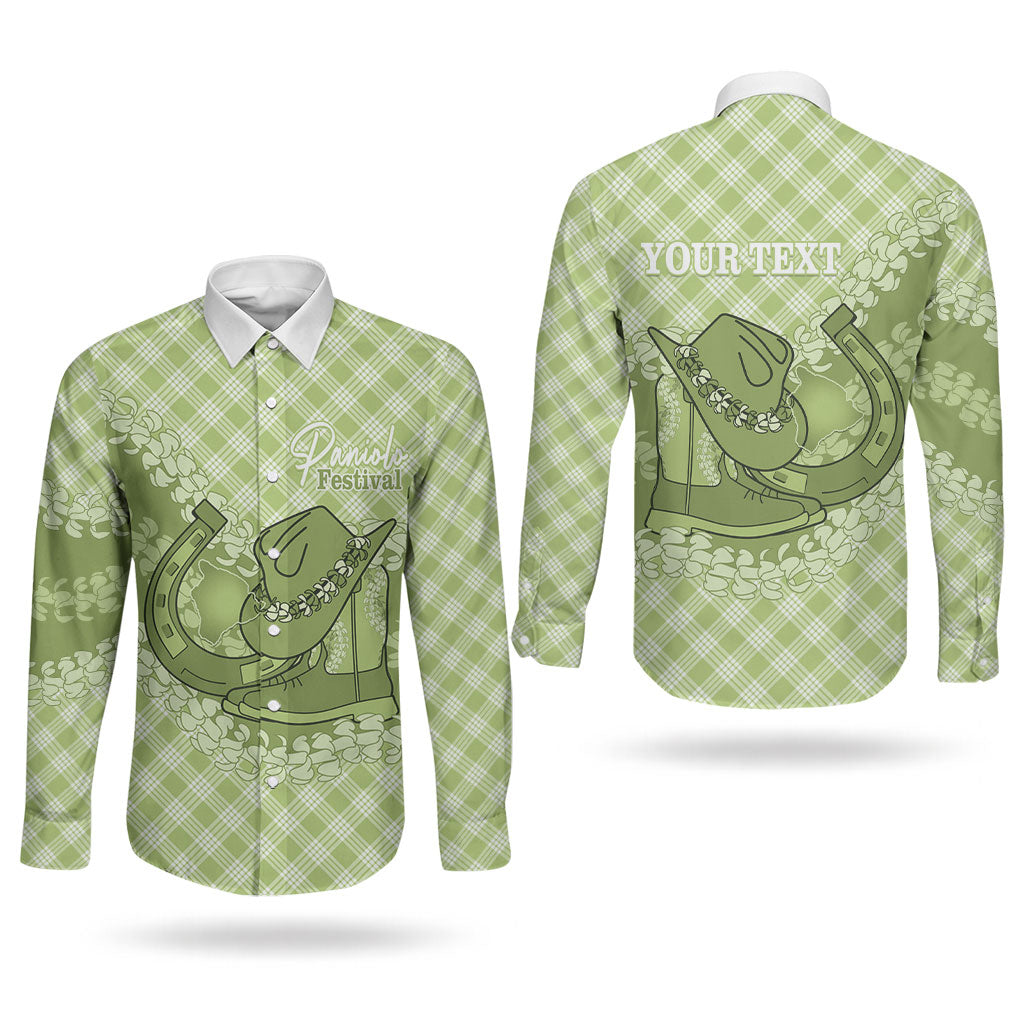 Omaomao Hawaii Cowboy Palaka Motifs Personalised Couples Matching Puletasi and Long Sleeve Button Shirt Paniolo Festival Puakenikeni Lei LT14 - Polynesian Pride