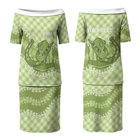 Omaomao Hawaii Cowboy Palaka Motifs Personalised Couples Matching Puletasi and Long Sleeve Button Shirt Paniolo Festival Puakenikeni Lei LT14 - Polynesian Pride