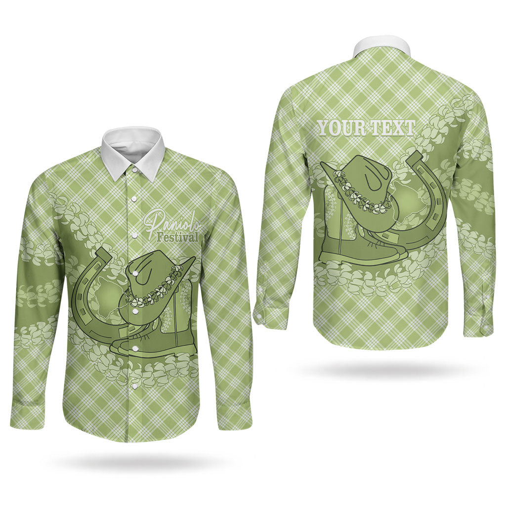 Omaomao Hawaii Cowboy Palaka Motifs Personalised Couples Matching Summer Maxi Dress and Long Sleeve Button Shirt Paniolo Festival Puakenikeni Lei LT14 - Polynesian Pride