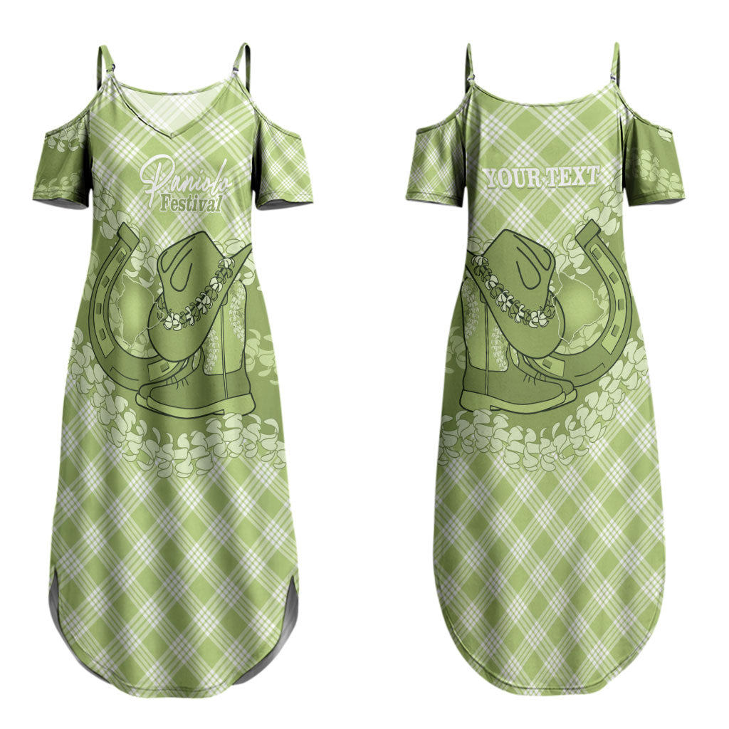 Omaomao Hawaii Cowboy Palaka Motifs Personalised Couples Matching Summer Maxi Dress and Long Sleeve Button Shirt Paniolo Festival Puakenikeni Lei LT14 - Polynesian Pride