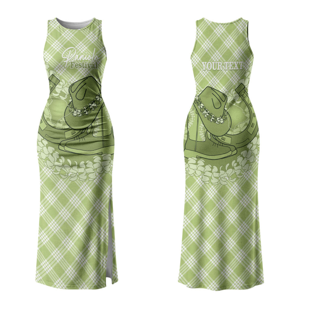 Omaomao Hawaii Cowboy Palaka Motifs Personalised Couples Matching Tank Maxi Dress and Long Sleeve Button Shirt Paniolo Festival Puakenikeni Lei LT14 - Polynesian Pride